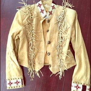 Vintage Leather Beaded Jacket S